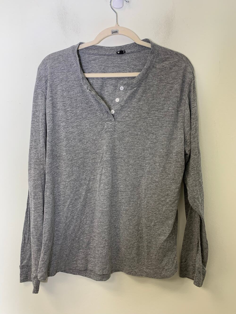 Monrow Gray Long Sleeve V-Neck Cotton Blend Shirt Sz XL